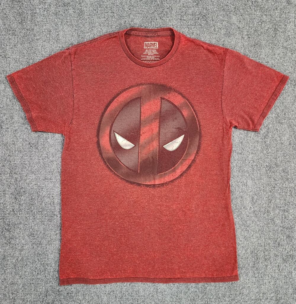 Marvel Deadpool Mask Symbol Graphic T-Shirt Heather Red Logo Men's Size Small S